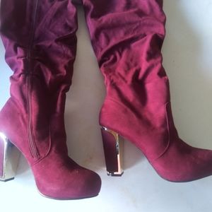 Faux suede knee high boots
